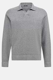 Cotton and Silk Knitted Polo Shirt, Grey, hi-res