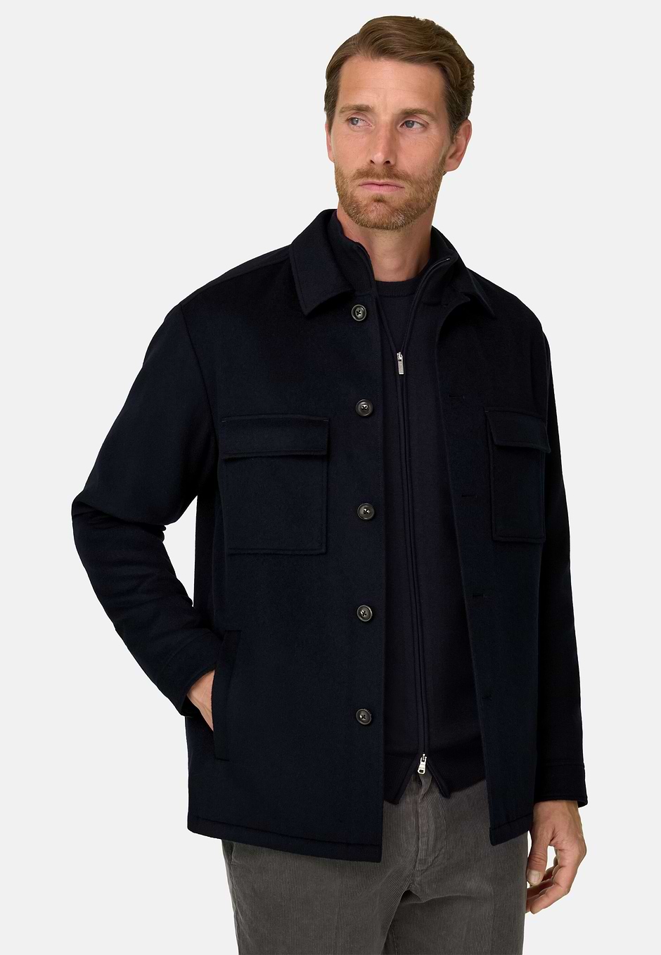 Sobrecamisa Lana Cashmere, Azul  Marino, hi-res