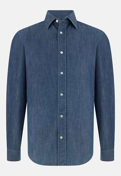 Regular Fit Cotton Denim Shirt, Medium Blue, hi-res