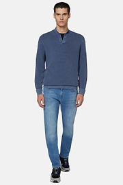 Pullover mit Offenem Kragen Indigo, Indigo, hi-res