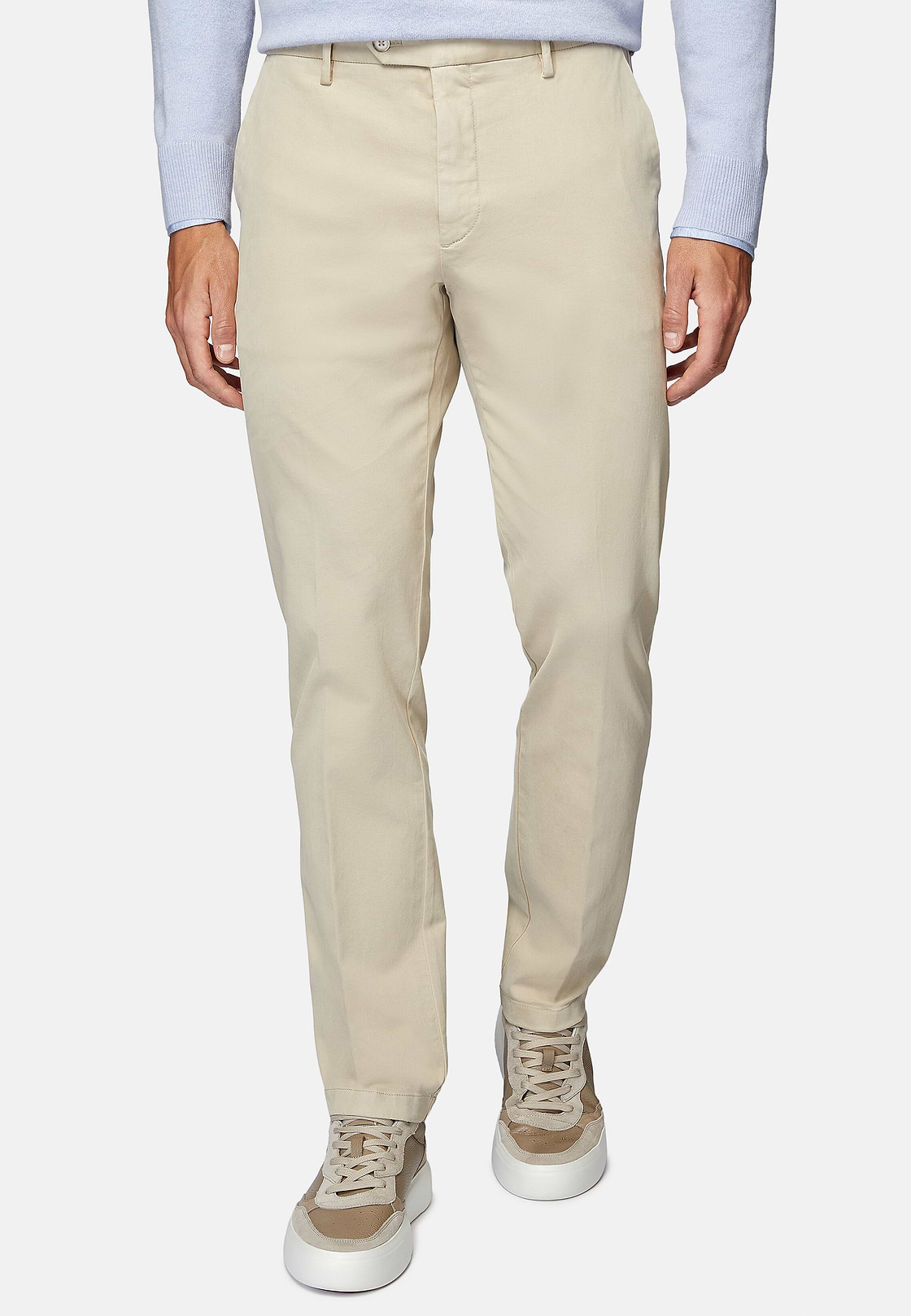 Stretch Cotton Trousers, Beige, hi-res