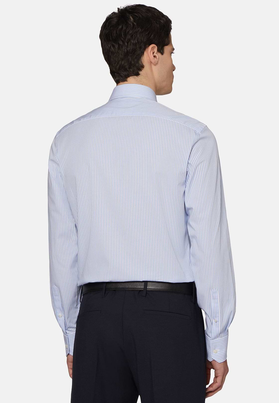 Camicia A Righe Azzurre In Cotone Dobby Slim Fit, Azzurro, hi-res