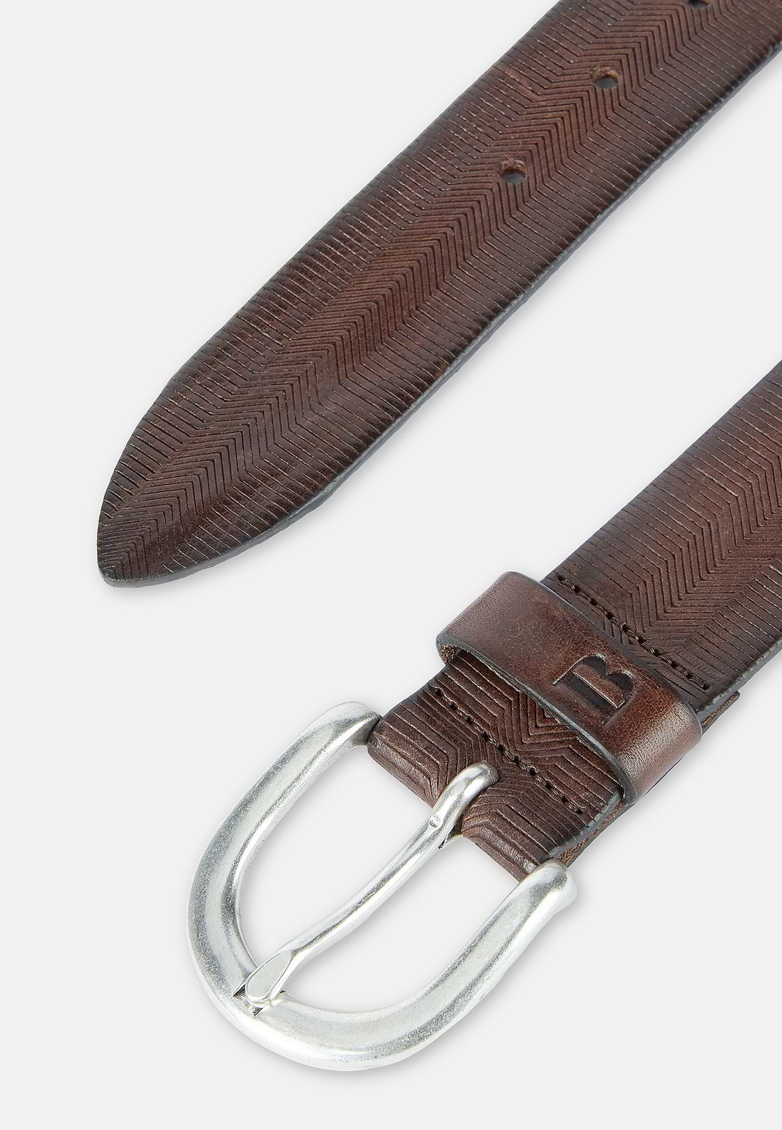 Embossed Leather Belt, Brown, hi-res