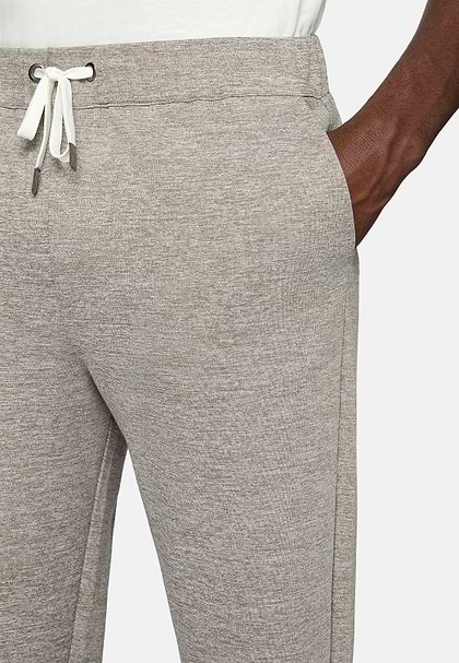 Pantalon en Coton Mélangé Interlock, Taupe, hi-res