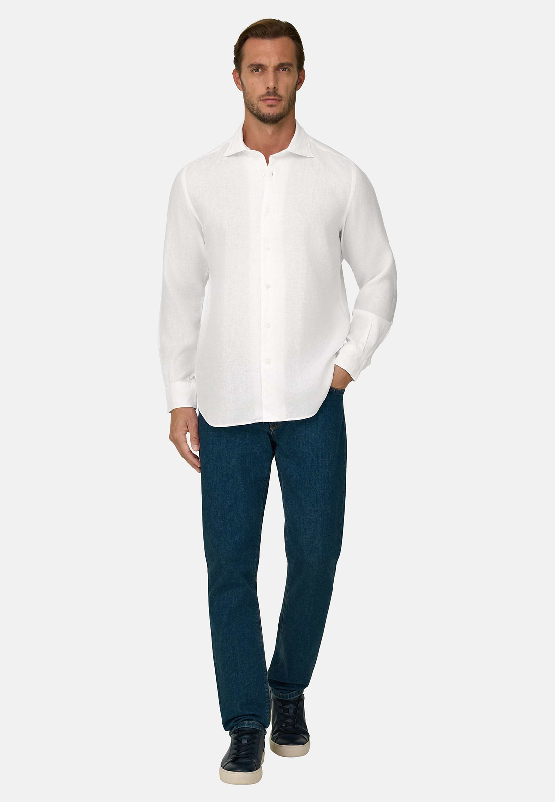 Normál szabású fehér vászoning, White, hi-res, 2