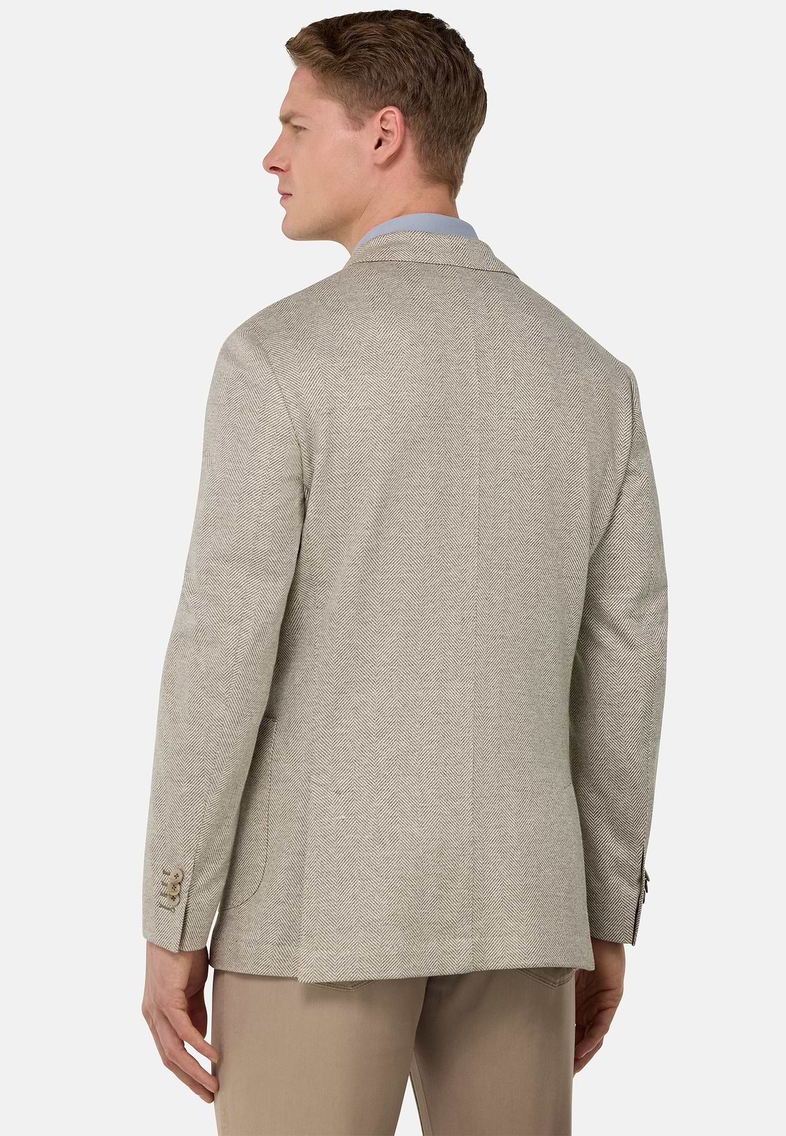 B Jersey Linen and Cotton Herringbone Jacket, Taupe, hi-res