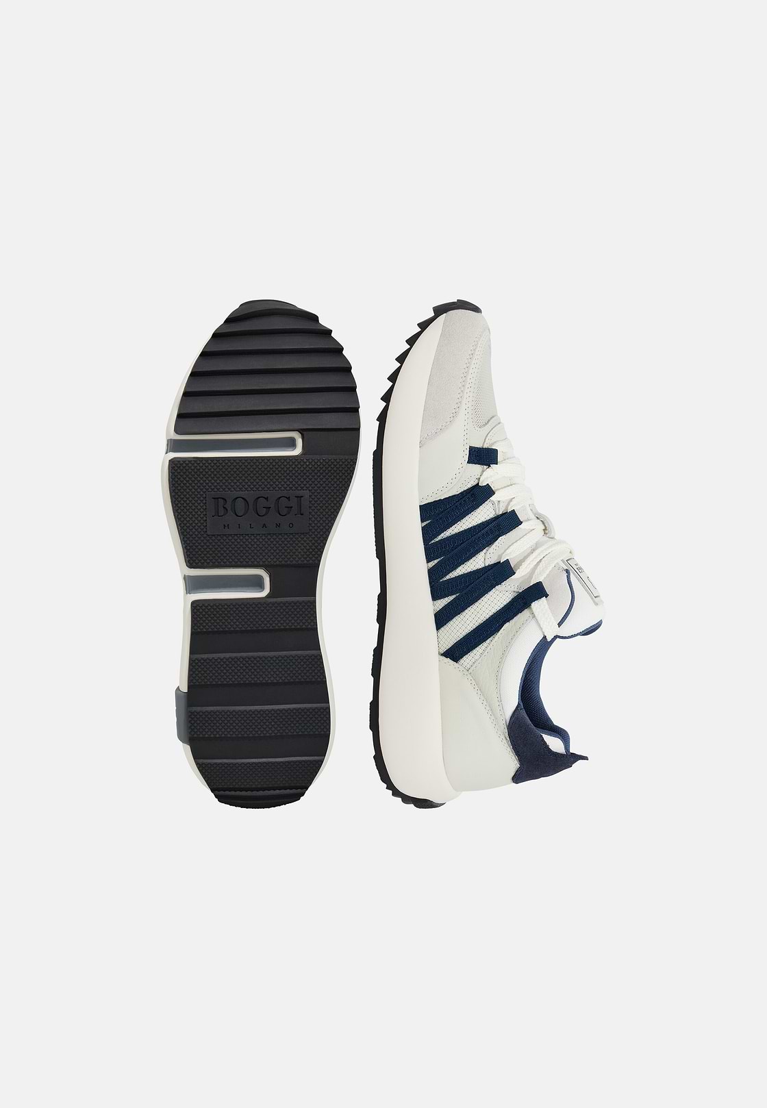 Technical Fabric and Leather Trainers, White - Blue, hi-res