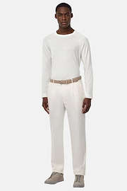 Cotton and Silk Crew Neck Jumper, White, hi-res
