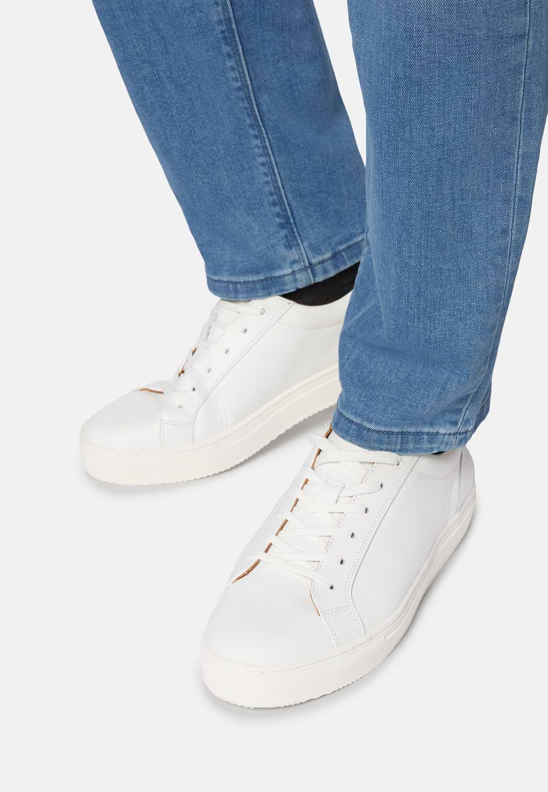 Sneakers In Pelle Bianca, Bianco, hi-res
