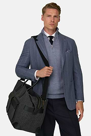 Duffle Bag in Leather and Wool Blend, Charcoal, thumb, 2