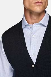 Navy Merino Wool Knitted Waistcoat, Navy blue, hi-res