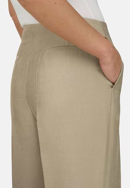 Linen Blend Trousers, Beige, hi-res