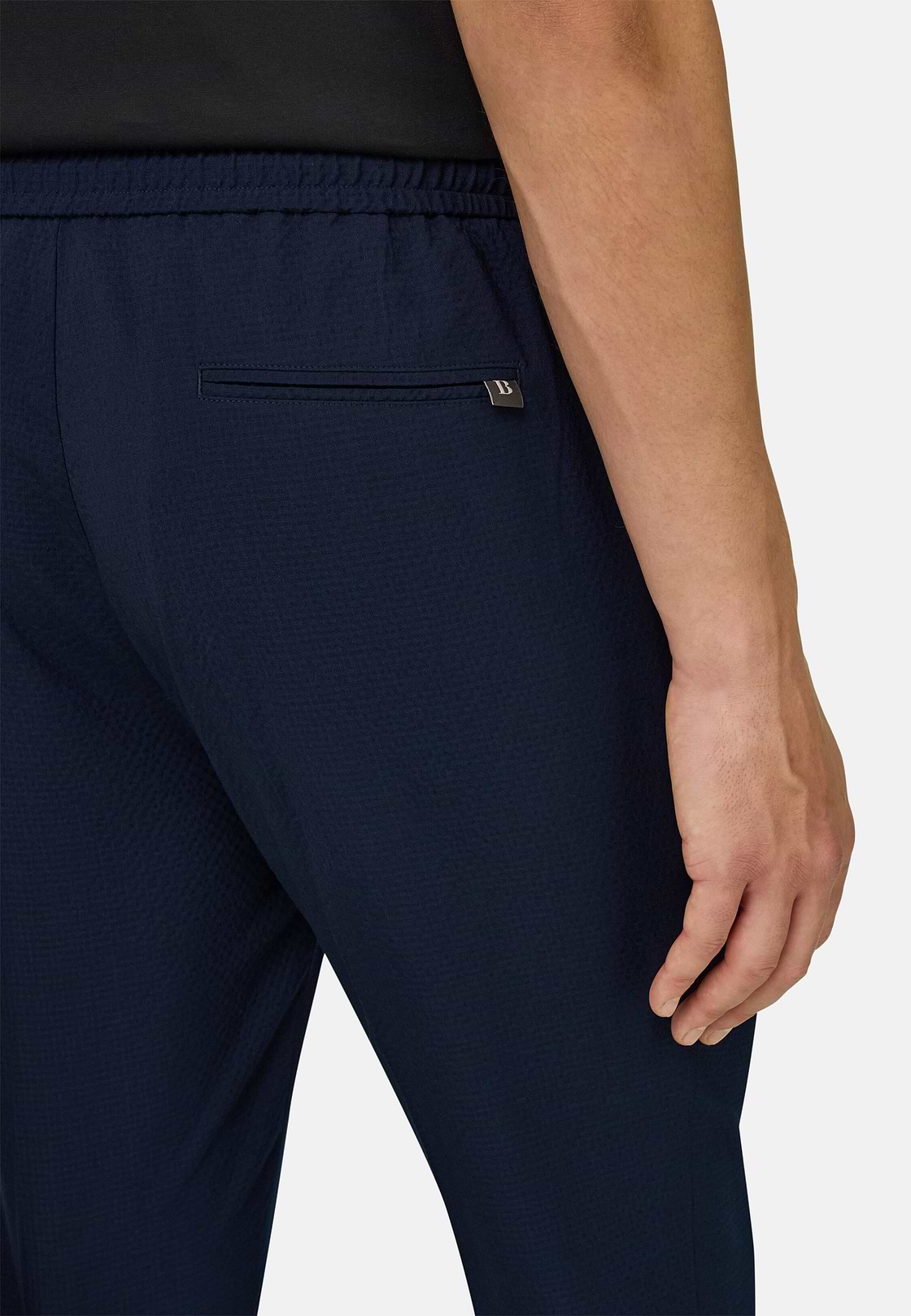 Spodnie City z elastycznej wełny seersucker, Navy blue, hi-res, 4