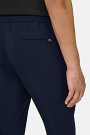 Spodnie City z elastycznej wełny seersucker, Navy blue, thumb, 4
