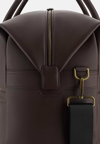 Duffle Bag in Leather-Effect Fabric, Dark brown, hi-res