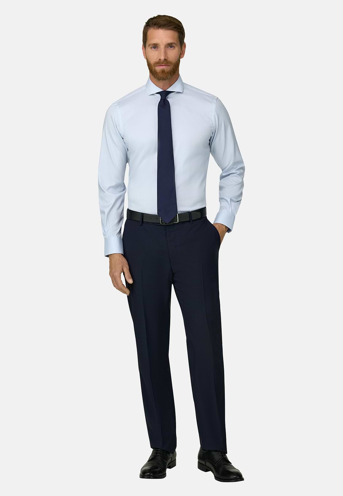 Hemd aus Pin-Point-Baumwolle Slim Fit, Hellblau, hi-res, 2