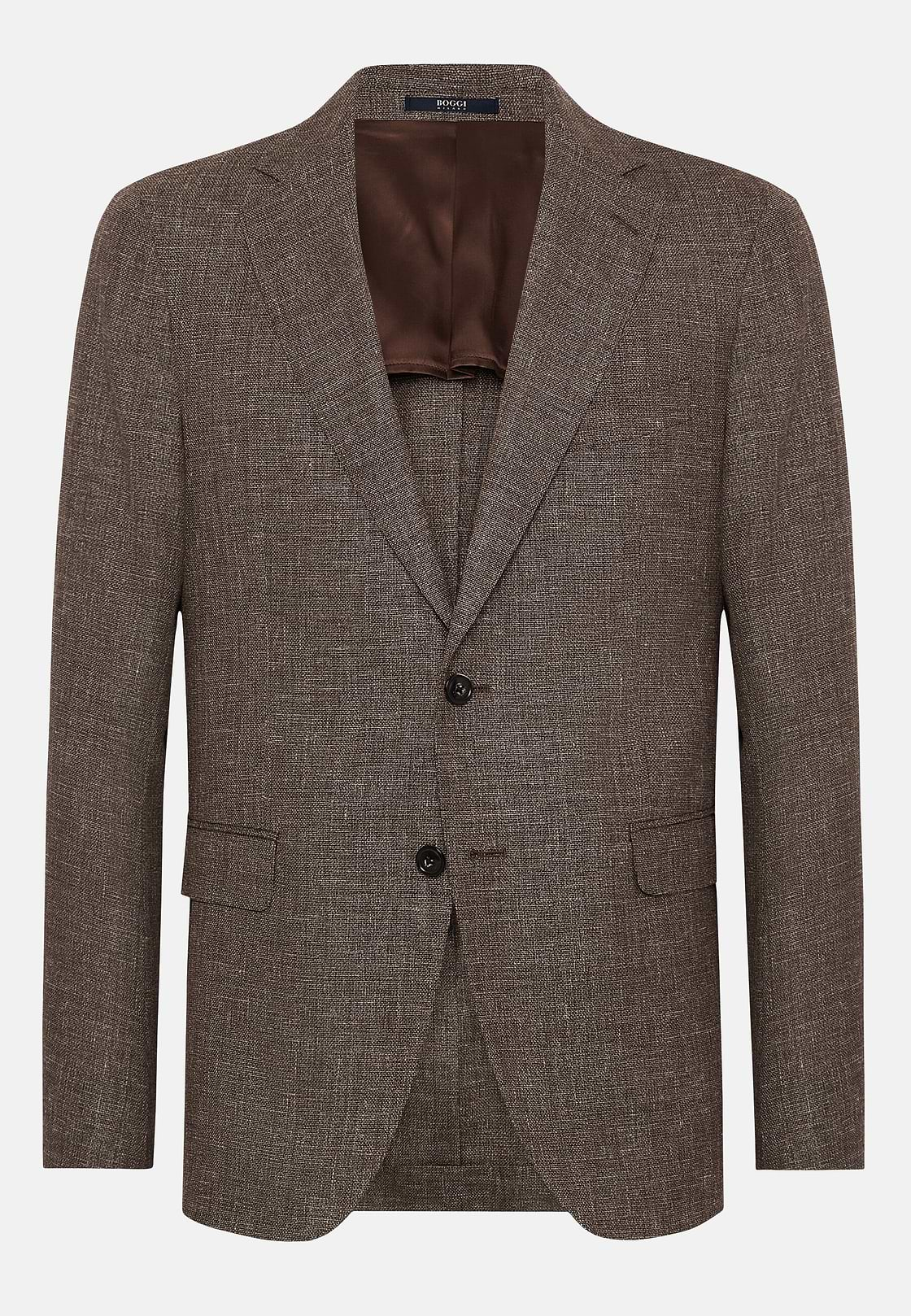 Micro Structured Wool Linen Stretch Blazer, Brown, hi-res