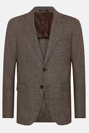 Micro Structured Wool Linen Stretch Blazer, Brown, hi-res