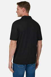 Polo En Jersey De Lin Extensible, Noir, thumb, 3