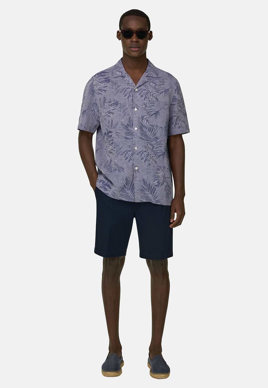 Regular Fit Linen and Cotton Shirt, Navy blue, hi-res