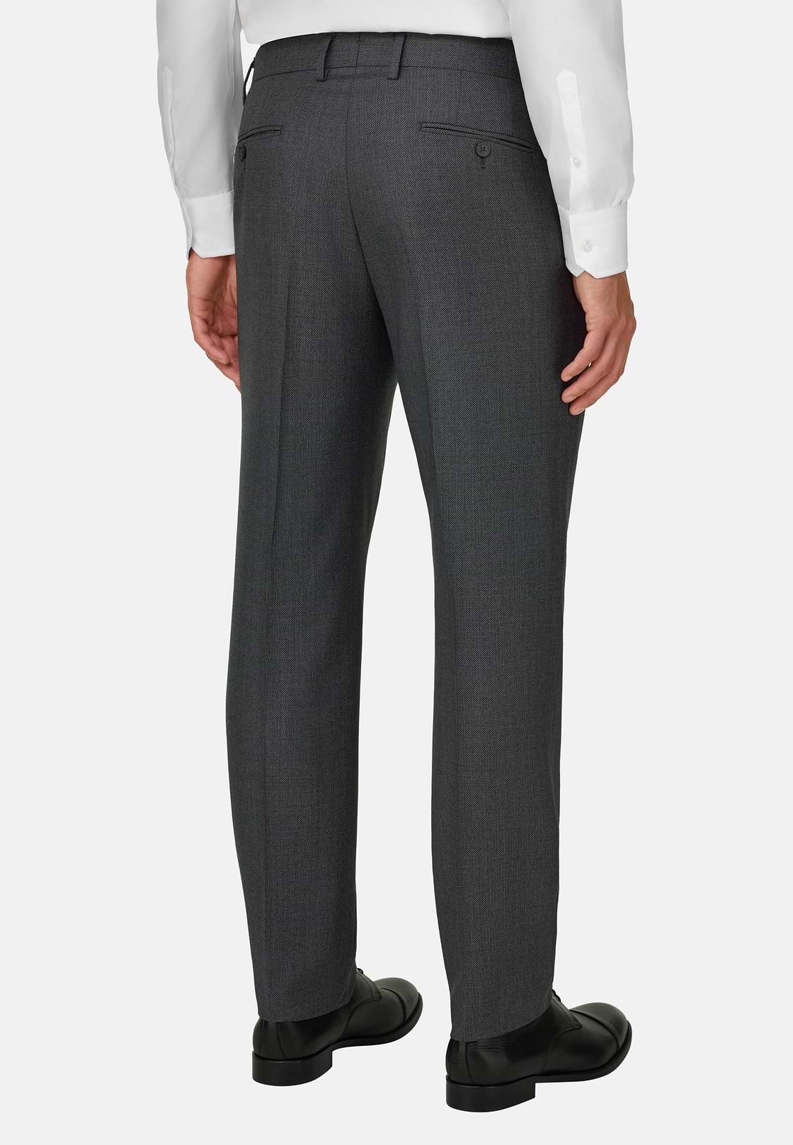 Pure Wool Bird's Eye Trousers, Medium grey, hi-res, 5