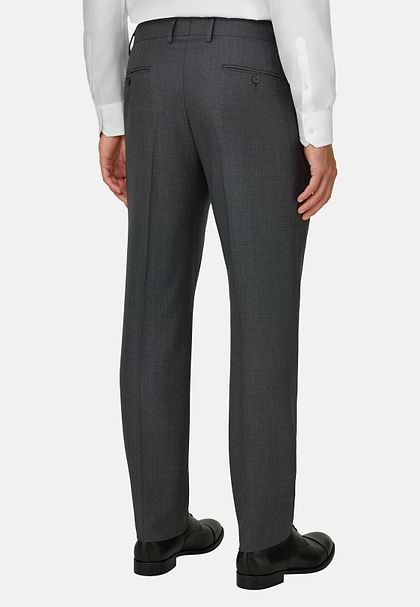 Pure Wool Bird's Eye Trousers, Medium grey, hi-res