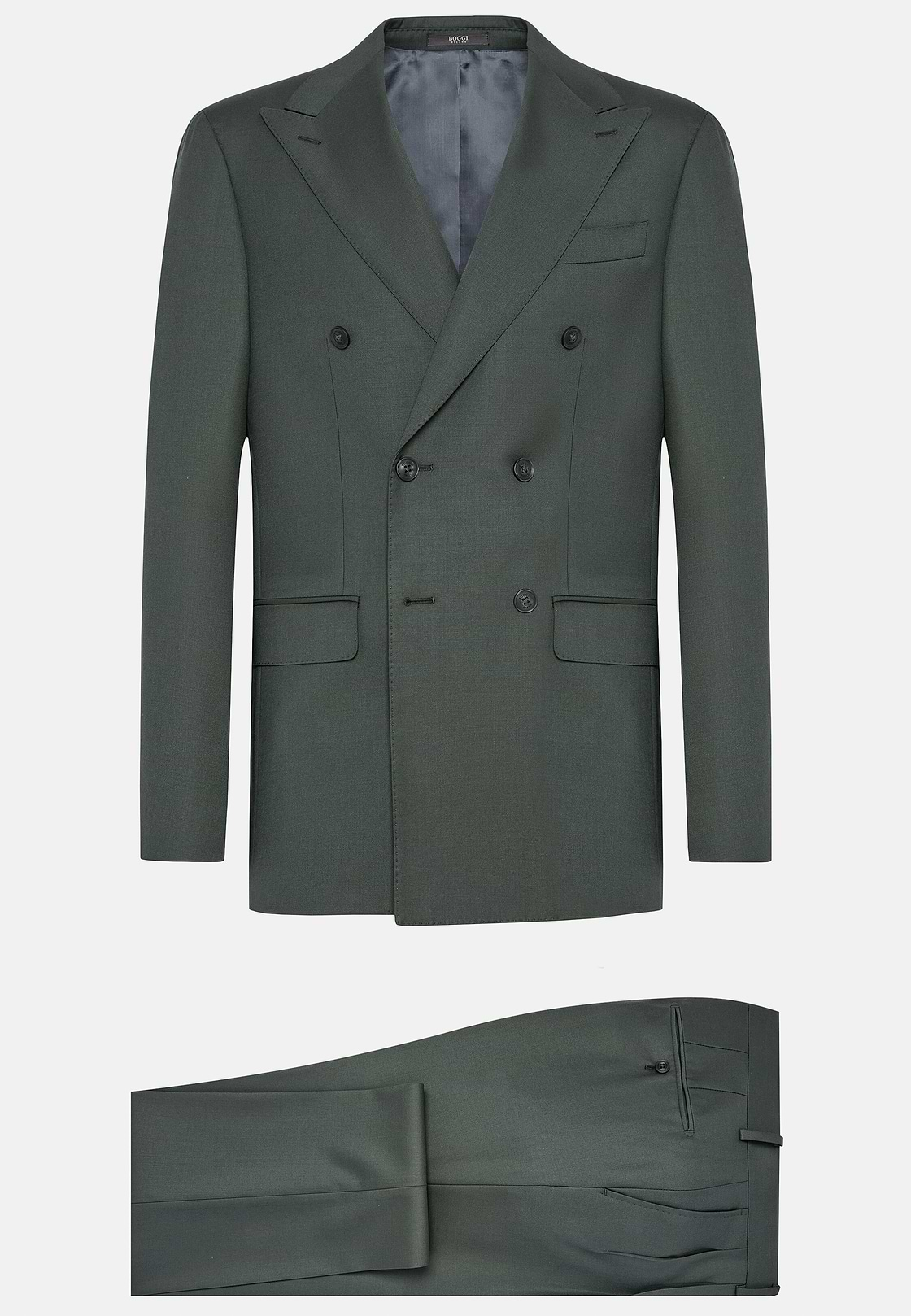 Green Double-Breasted Suit in Pure Wool, Green, hi-res