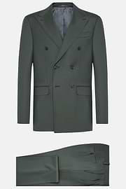 Green Double-Breasted Suit in Pure Wool, Green, hi-res