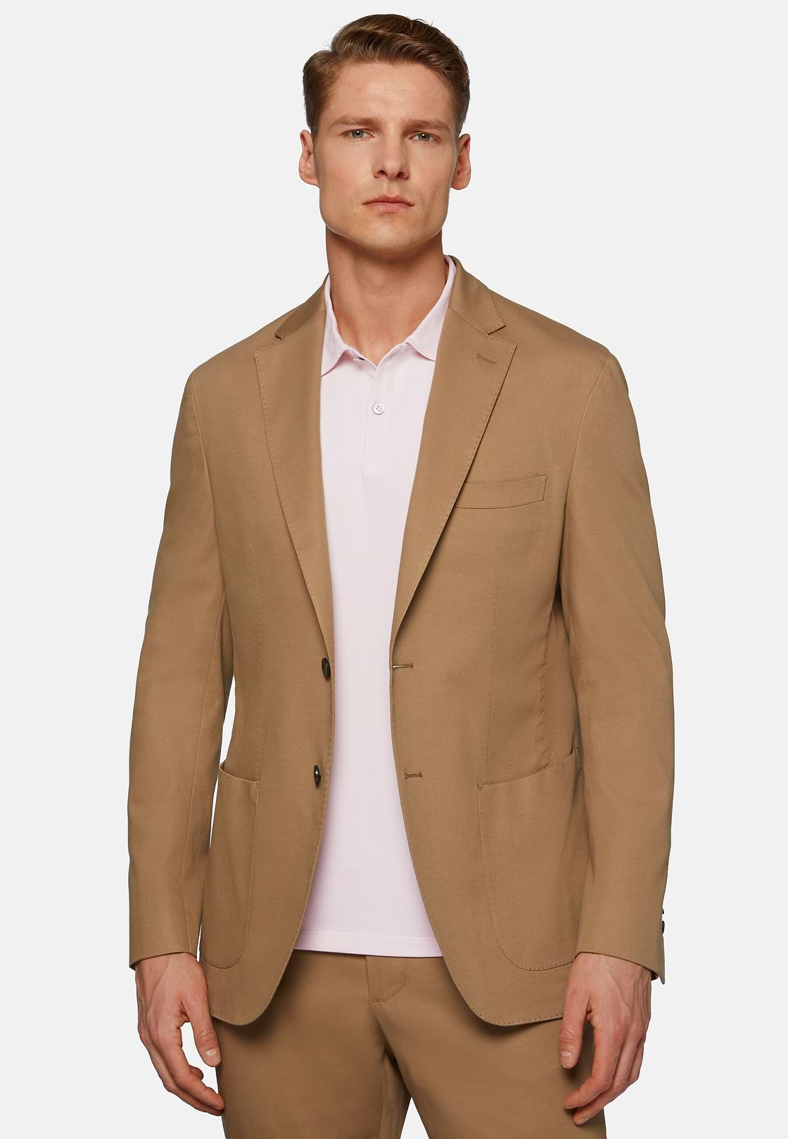 Hazelnut Colour Diagonal Jacket In Stretch Cotton, Hazelnut, hi-res