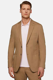 Hazelnut Colour Diagonal Jacket In Stretch Cotton, Hazelnut, hi-res