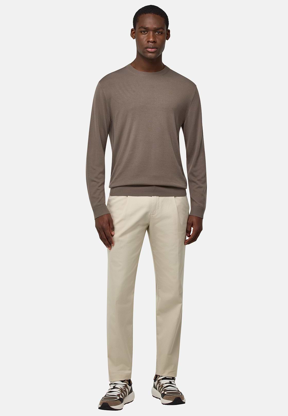 Jersey De Cuello Redondo De Lana Merina, Taupe, hi-res