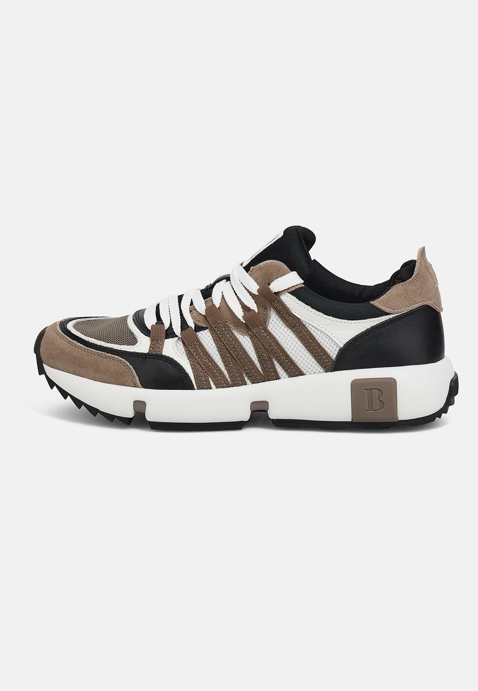 Technical Fabric and Leather Trainers, White - Taupe, hi-res