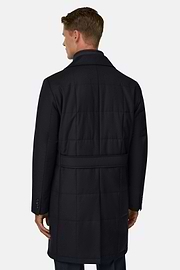 Double-Breasted Padded Coat with Removable Bib in Wool, Navy blue, thumb, 4