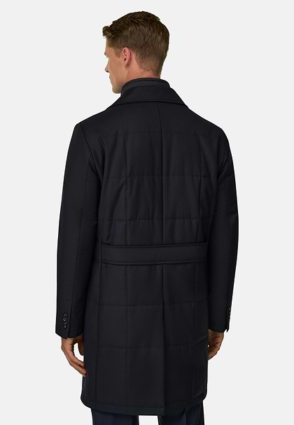 Double-Breasted Padded Coat with Removable Bib in Wool, Navy blue, hi-res
