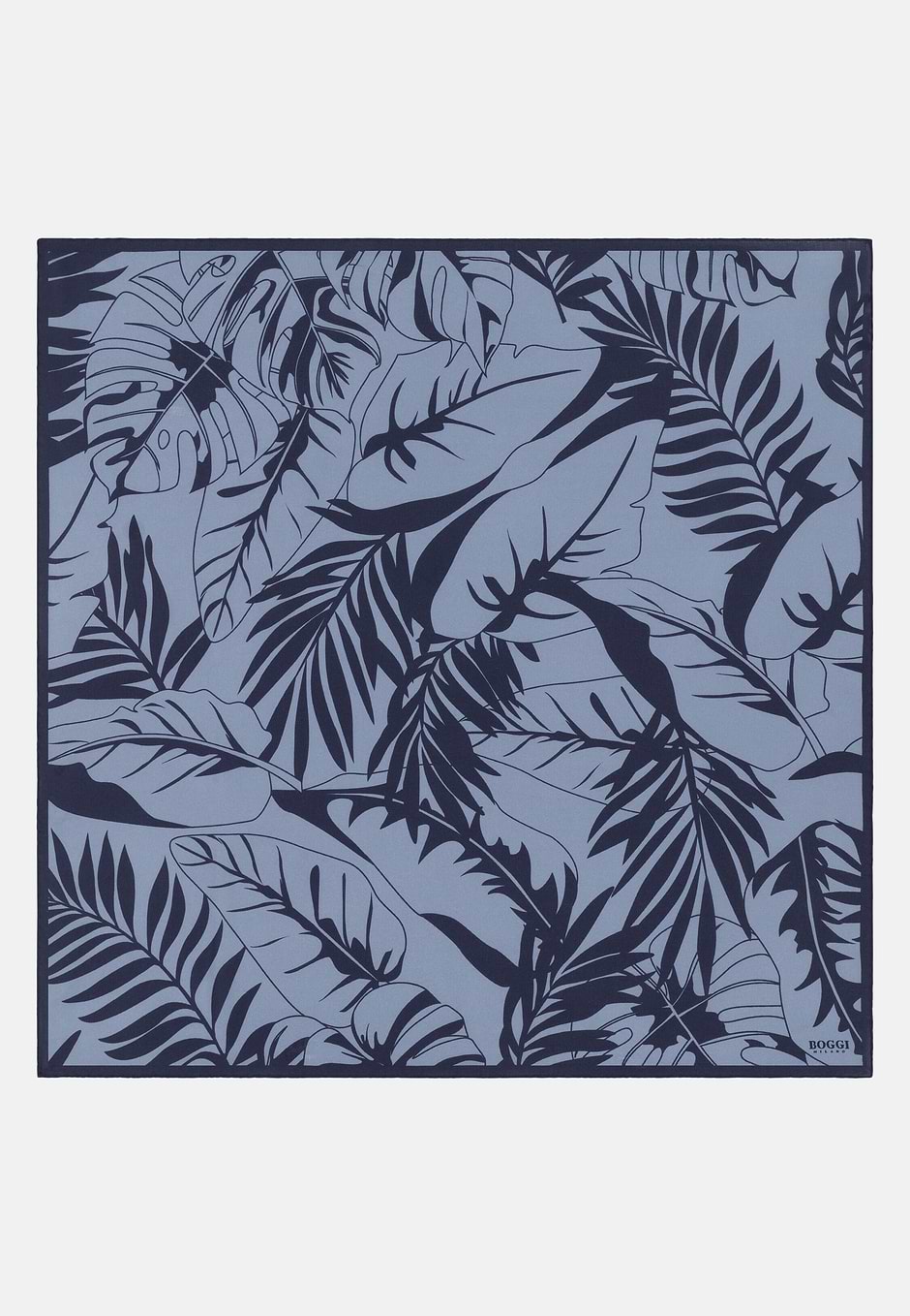 Leaf Print Silk Bandana, Blue, hi-res