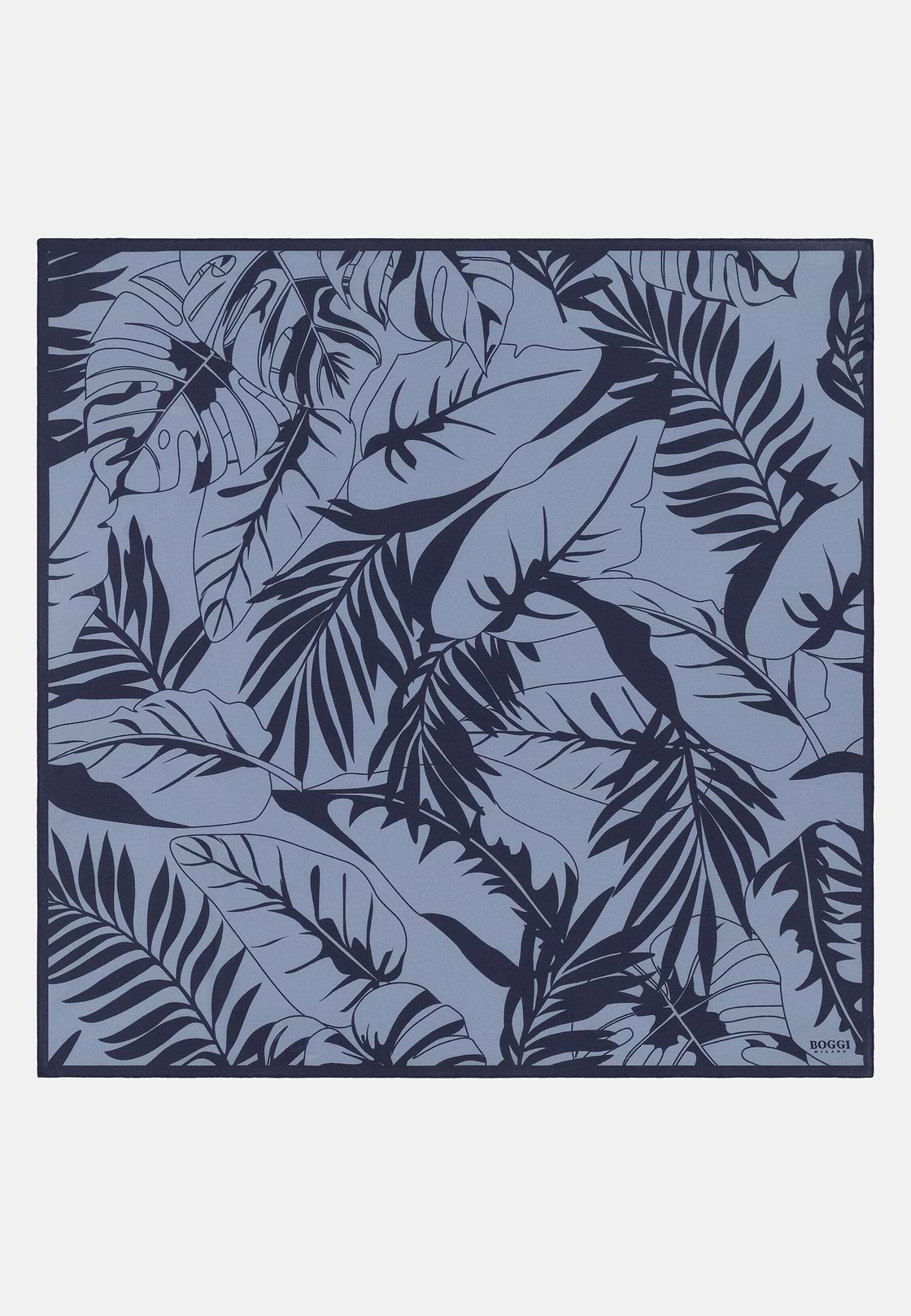 Leaf Print Silk Bandana, Blue, hi-res, 1