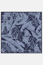 Leaf Print Silk Bandana, Blue, thumb, 1