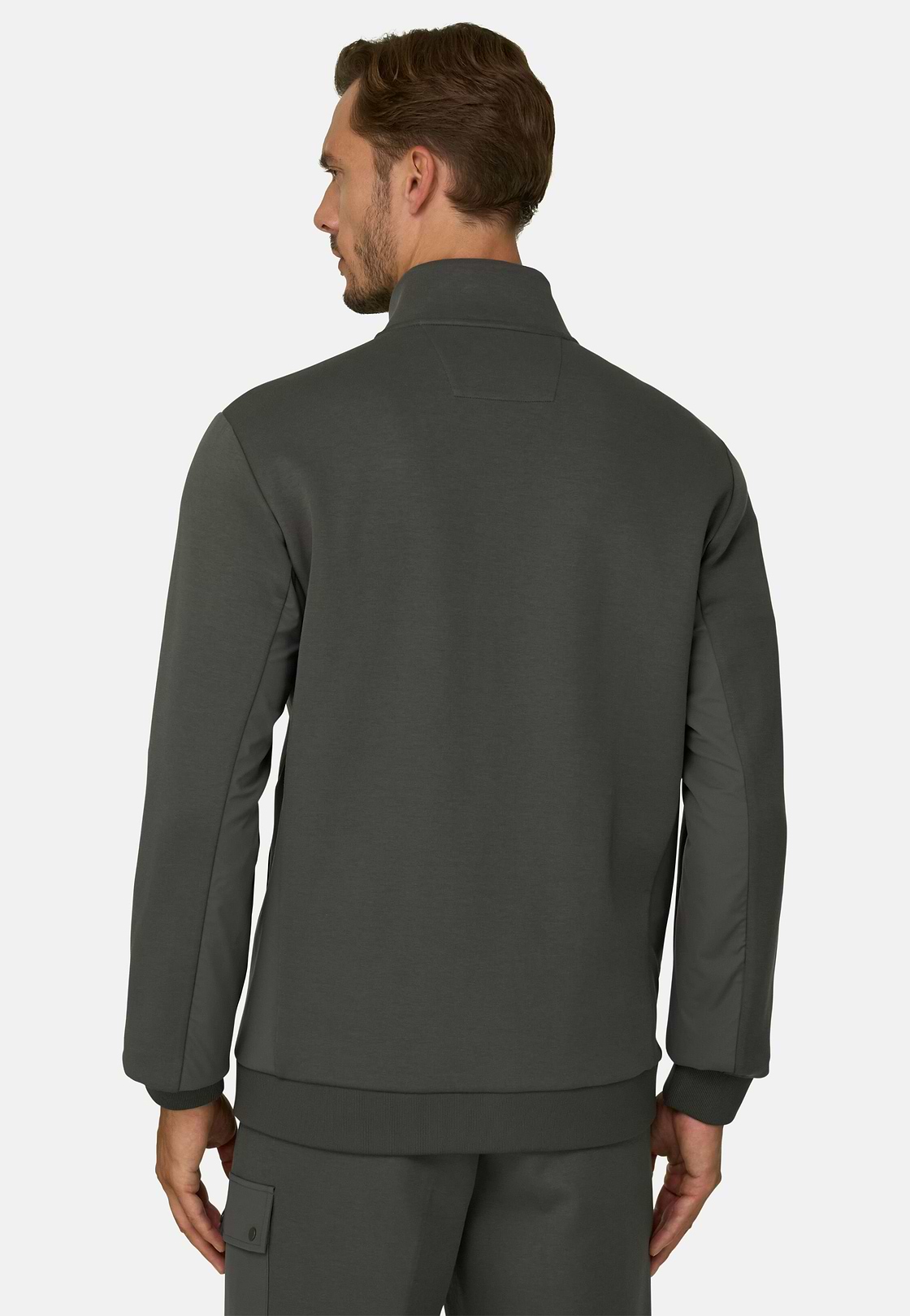 Felpa Full Zip in Misto Cotone Scuba B Tech, Militare, hi-res, 4