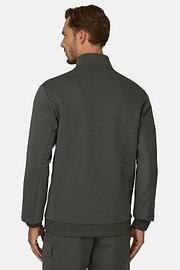 Felpa Full Zip in Misto Cotone Scuba B Tech, Militare, thumb, 4