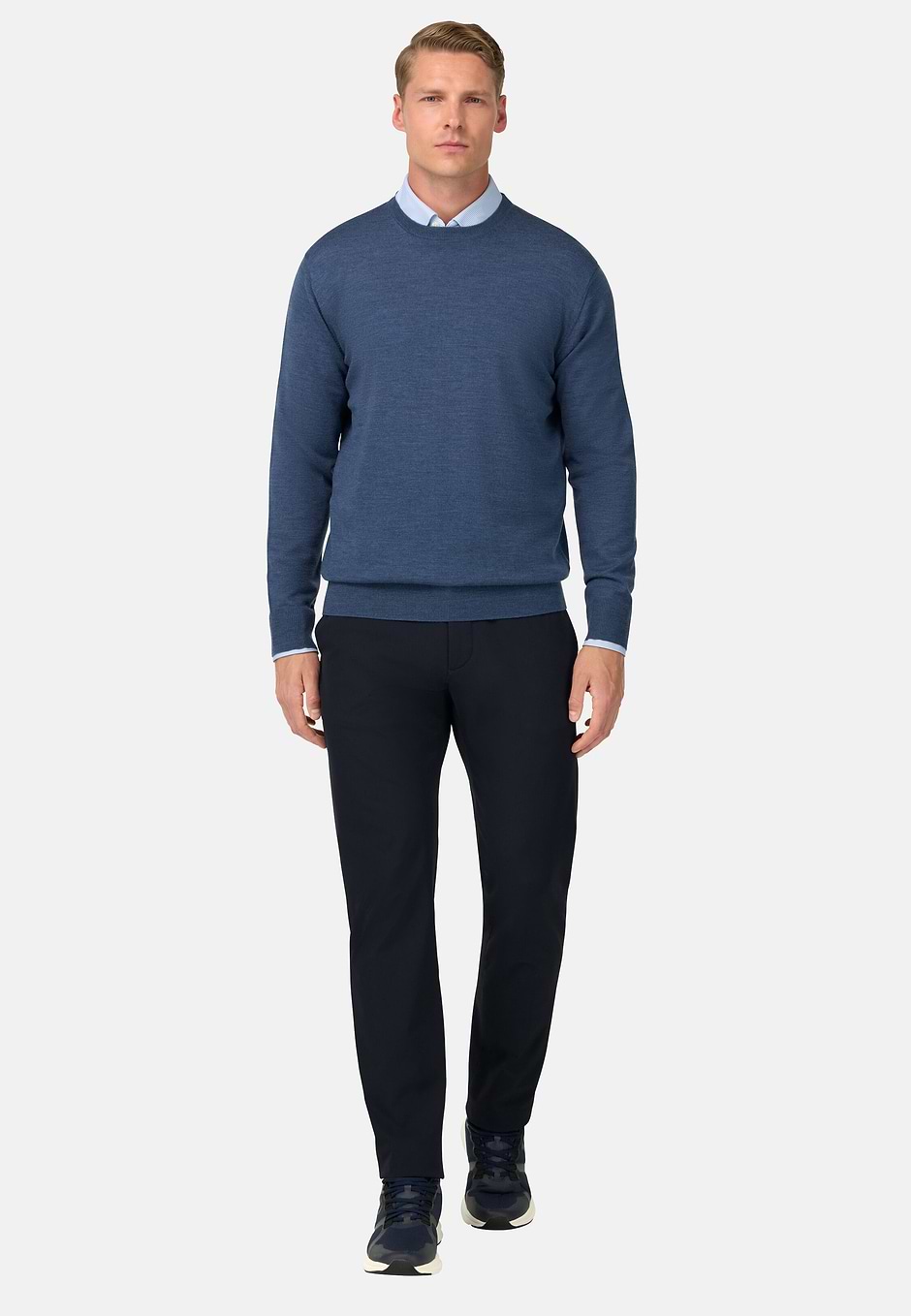 Merino Wool Crew Neck Jumper, Indigo, hi-res
