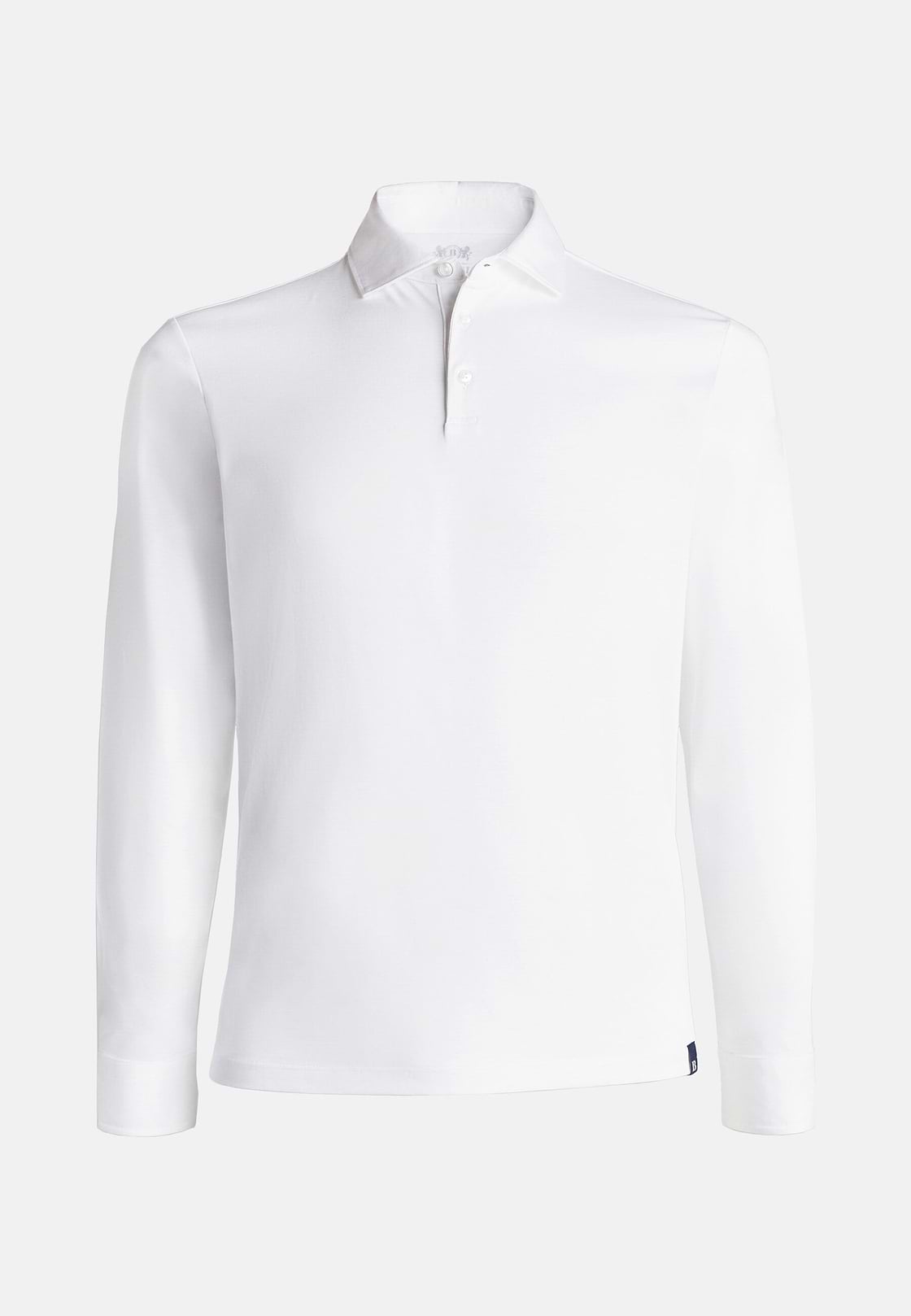 Polo In Jersey Di Cotone Pima Regular Fit Manica Lunga, Bianco, hi-res