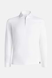 Polo In Jersey Di Cotone Pima Regular Fit Manica Lunga, Bianco, hi-res