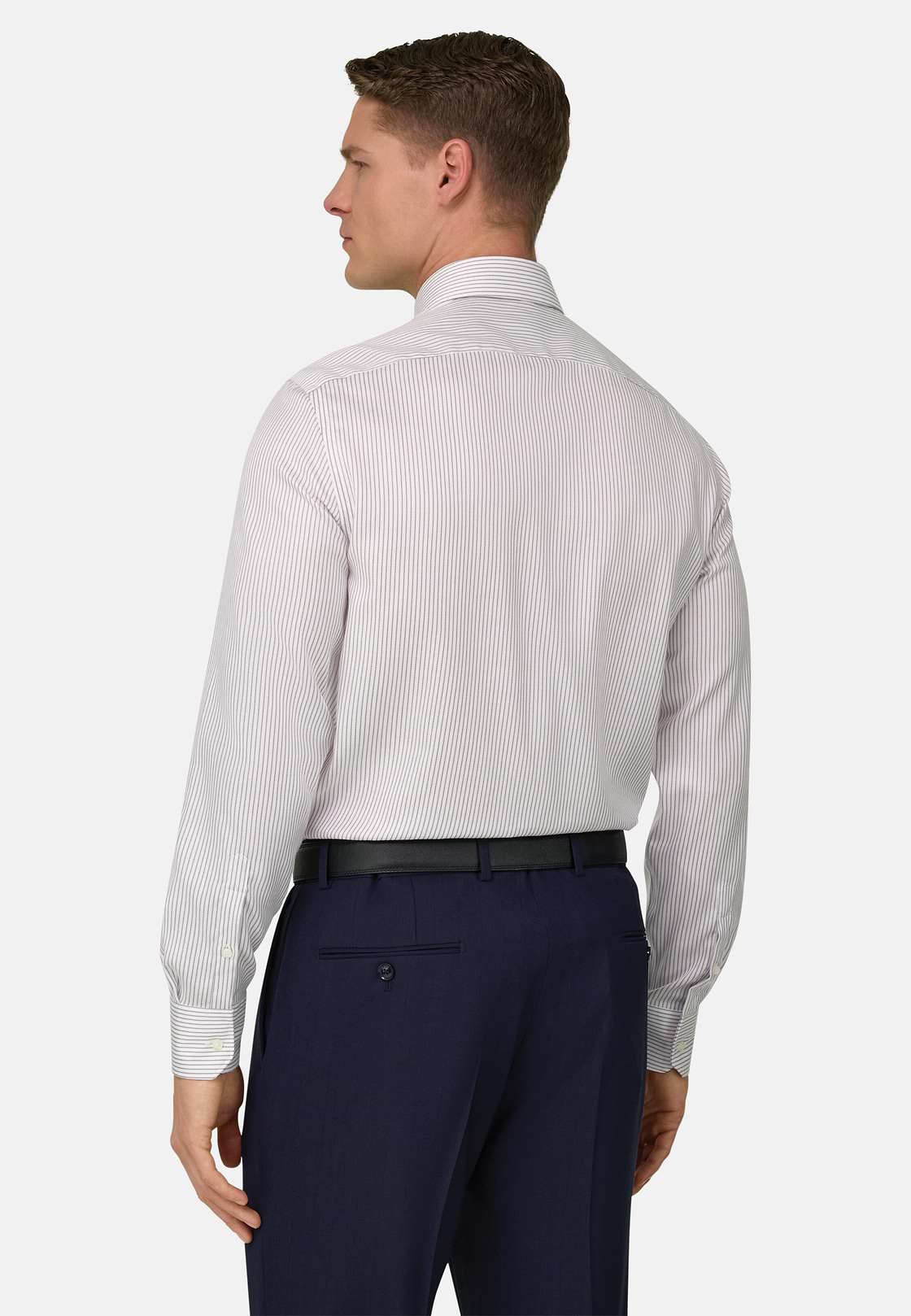 Camicia A Righe In Cotone Slim Fit, Marrone, hi-res, 3