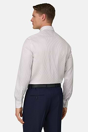 Camicia A Righe In Cotone Slim Fit, Marrone, thumb, 3