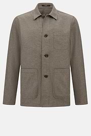 Giacca Camicia Sabbia Diagonale In Lino E Cotone, Taupe, hi-res