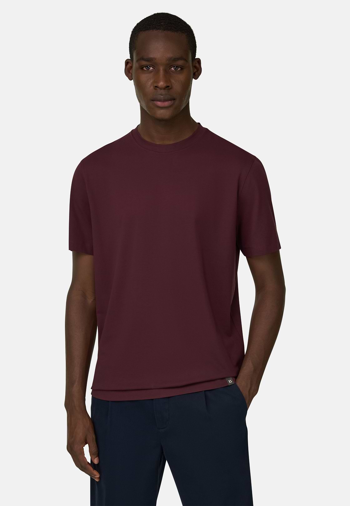 T-Shirt aus elastischer Supima-Baumwolle, Burgundy, hi-res, 1