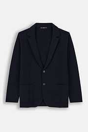 Knitted Jacket in Extrafine Merino Wool, Navy blue, thumb, 5