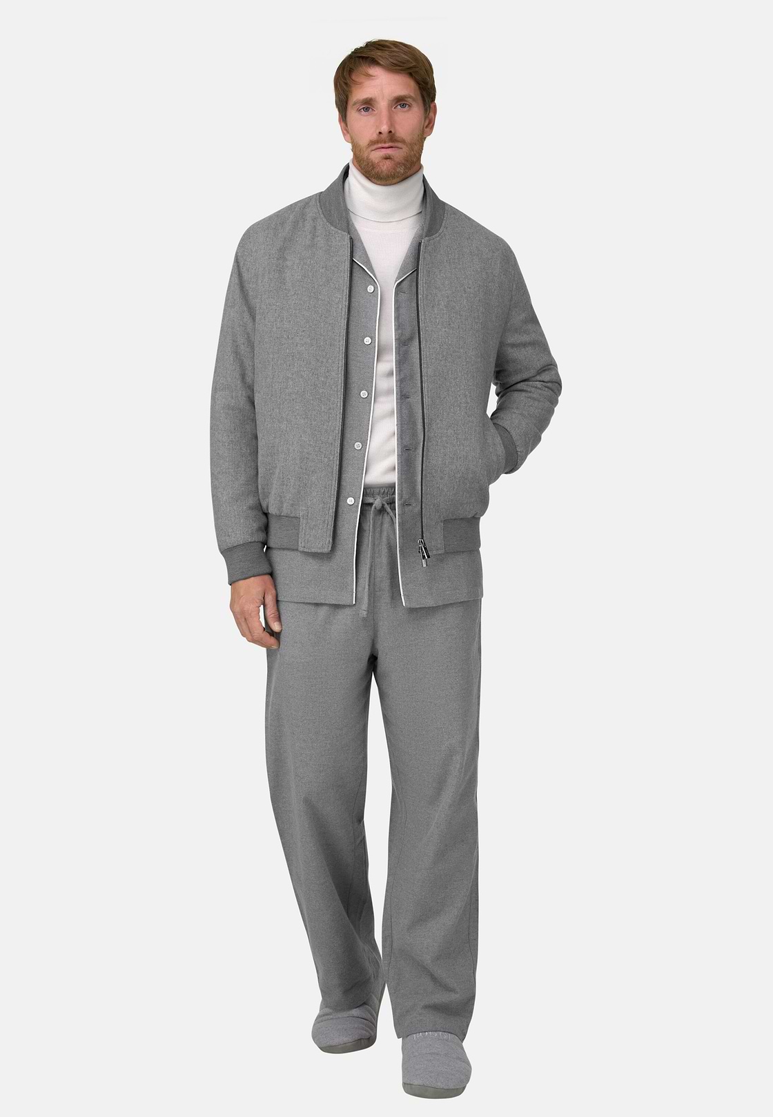 Bomber Padded in Wool Cashmere, Grey, hi-res, 2