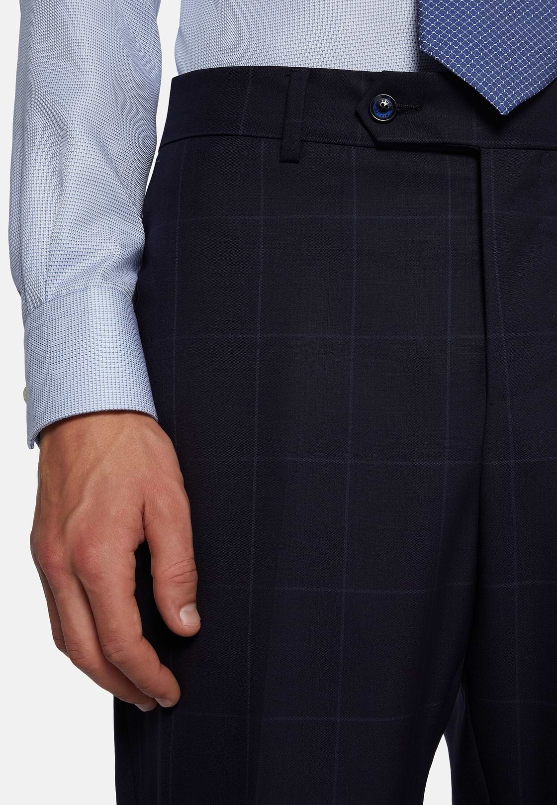 Navy Blue Windowpane Check Suit In Pure Wool, Navy blue, hi-res