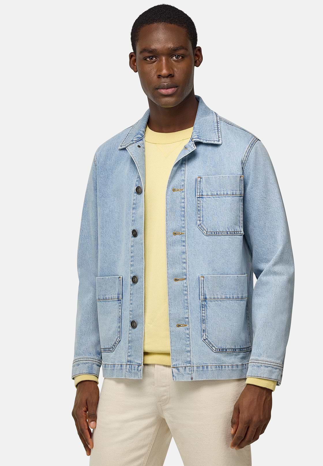 Work Shirt Jacket in Cotton Denim, Medium Blue, hi-res